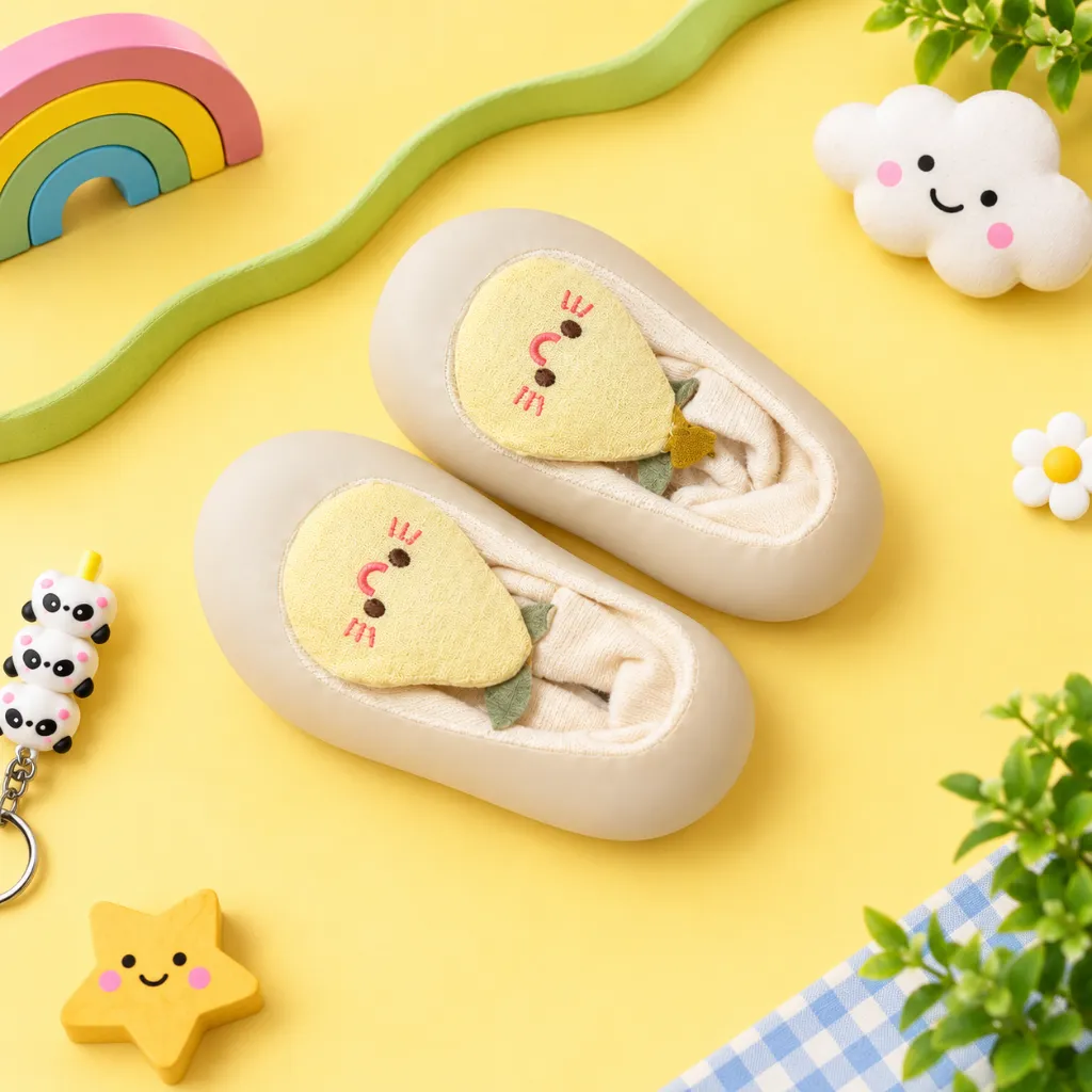 Whimsical Pastel Kids’ Slipper Flat Lay.webp