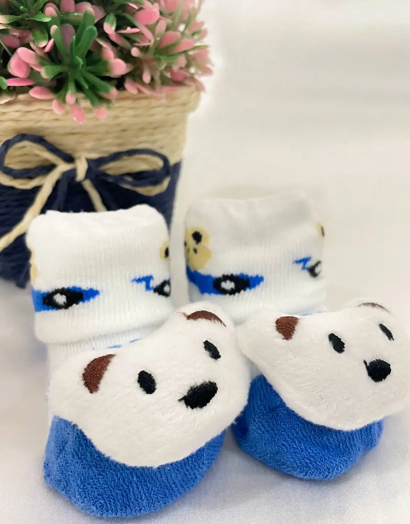 Baby Boys and Girls Teddy Socks(Blue & White)