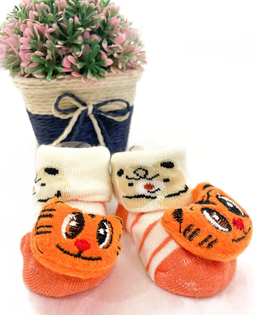 Baby Boys and Girls Teddy Socks (Orange)