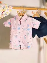Boys Dinosaur Print Shirt With Blue Denim Shorts