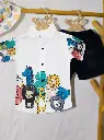 Boys Cartoon Animal Print Shirt With Black Denim Shorts