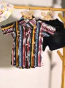 Boys Vibrant Striped Shirt With Black Denim Shorts