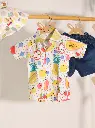 Boys Tropical Fruit Print Shirt With Blue Denim Shorts