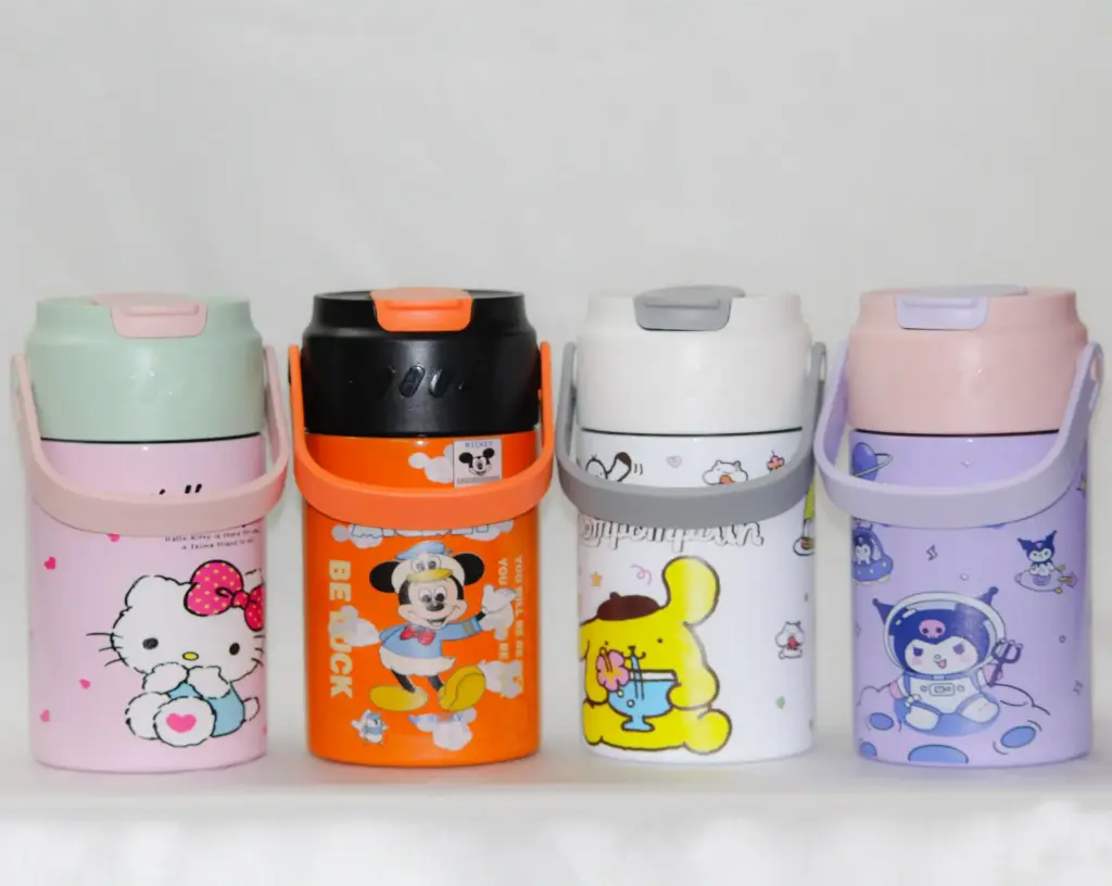 Kids & Teens Cartoon Coffee Tumbler with Handle (Pink)