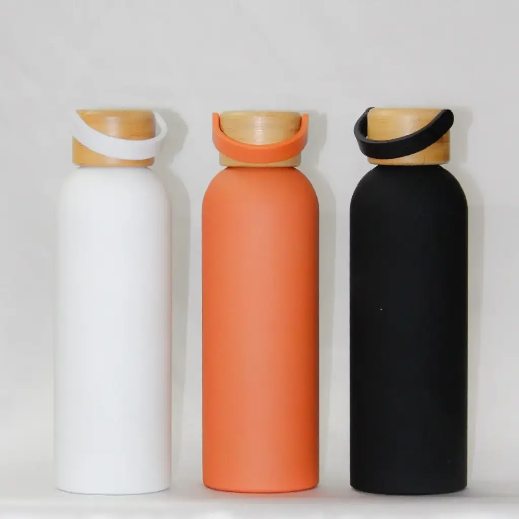 Stylish Wooden-Top Matt Finish Stainless Bottle (White)