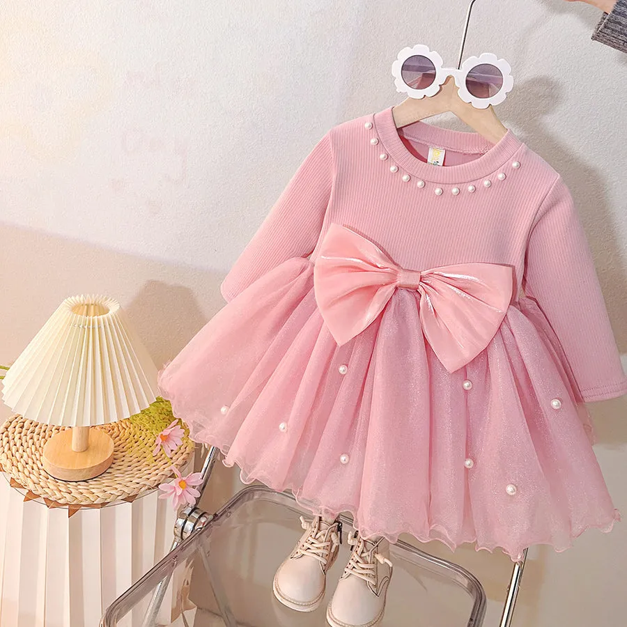 Pink Bow Pearl Party Frock