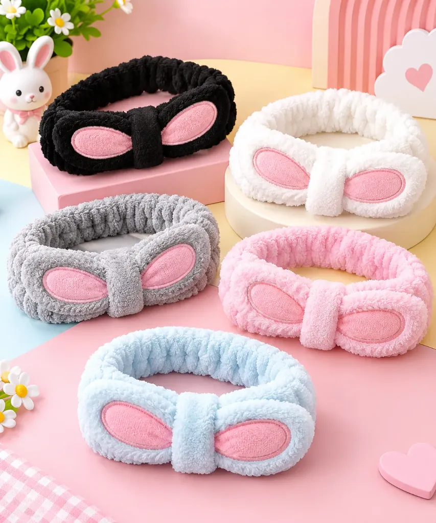 Plush Bunny Bow Headband (Pink)