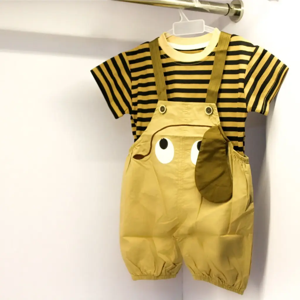 Boy's Brown Black Striped Tshirt Dungaree Set (2Y-3Y)