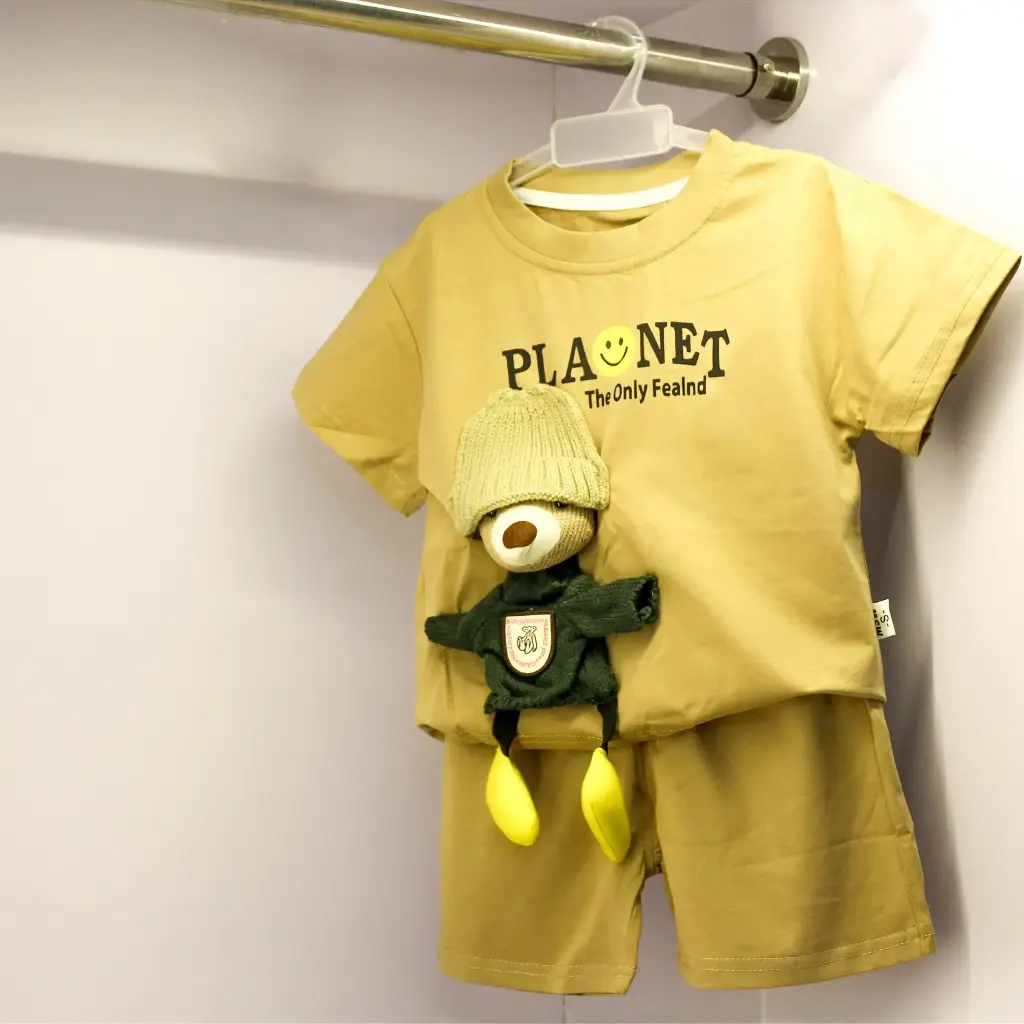 Boy's Brown 3D Teddy T-Shirt with Shorts Set (3Y-4Y)