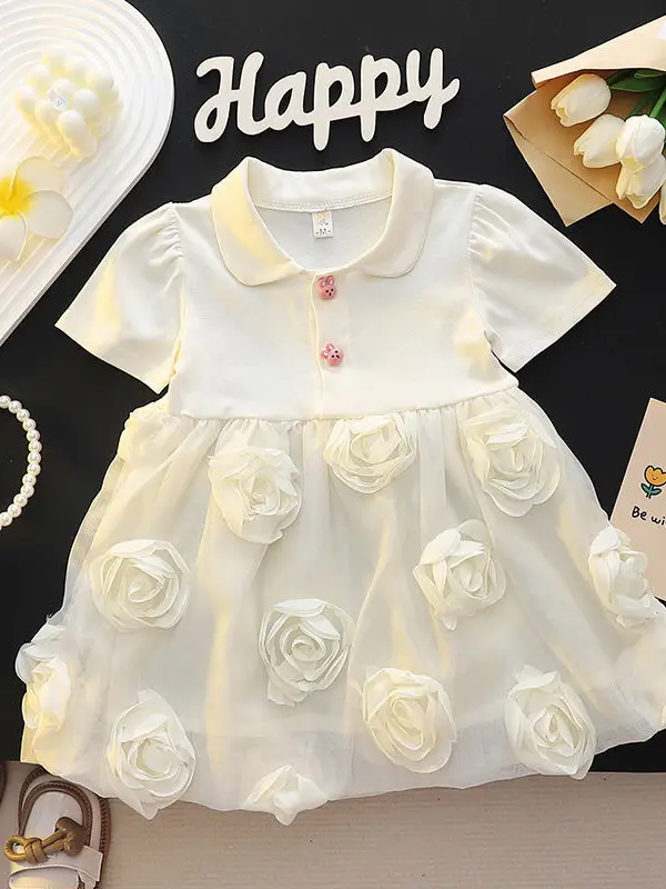 Girls White Flower Petal Dress