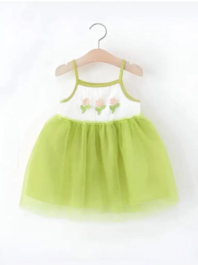 Girls Green Sleeveless Summer Dress