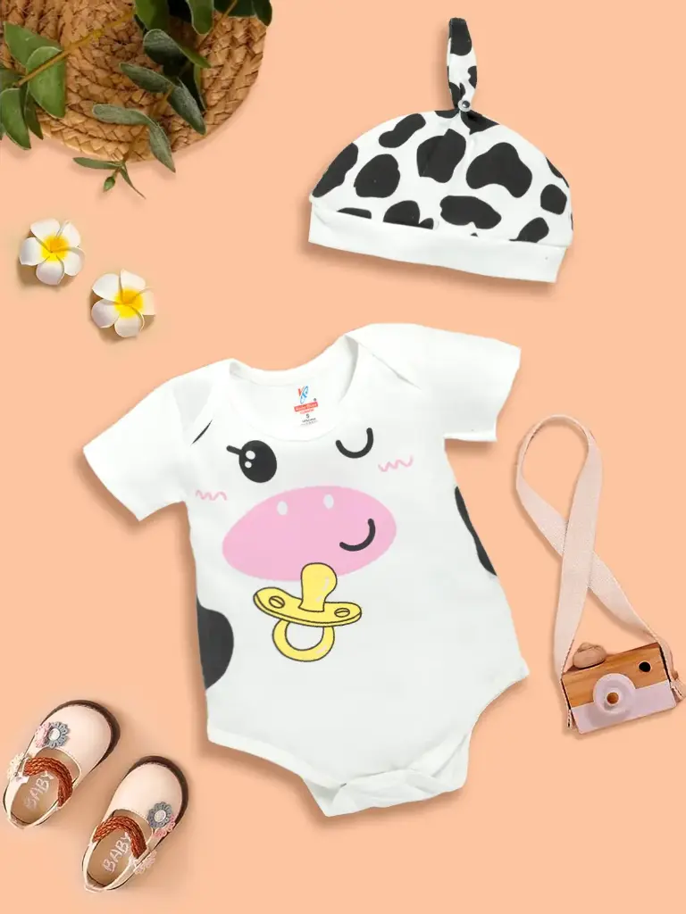New To the Herd Cute Cow Baby Romper with cap