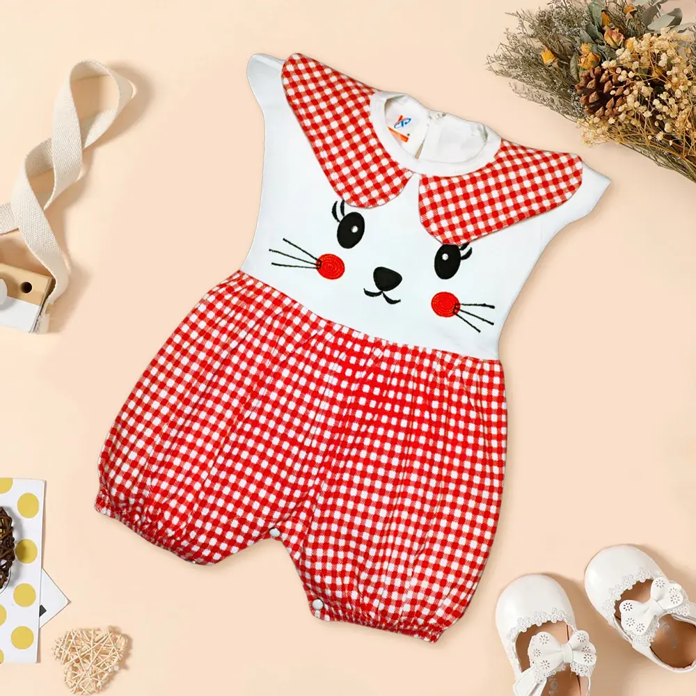 Girls Romper Short Sleeve Red