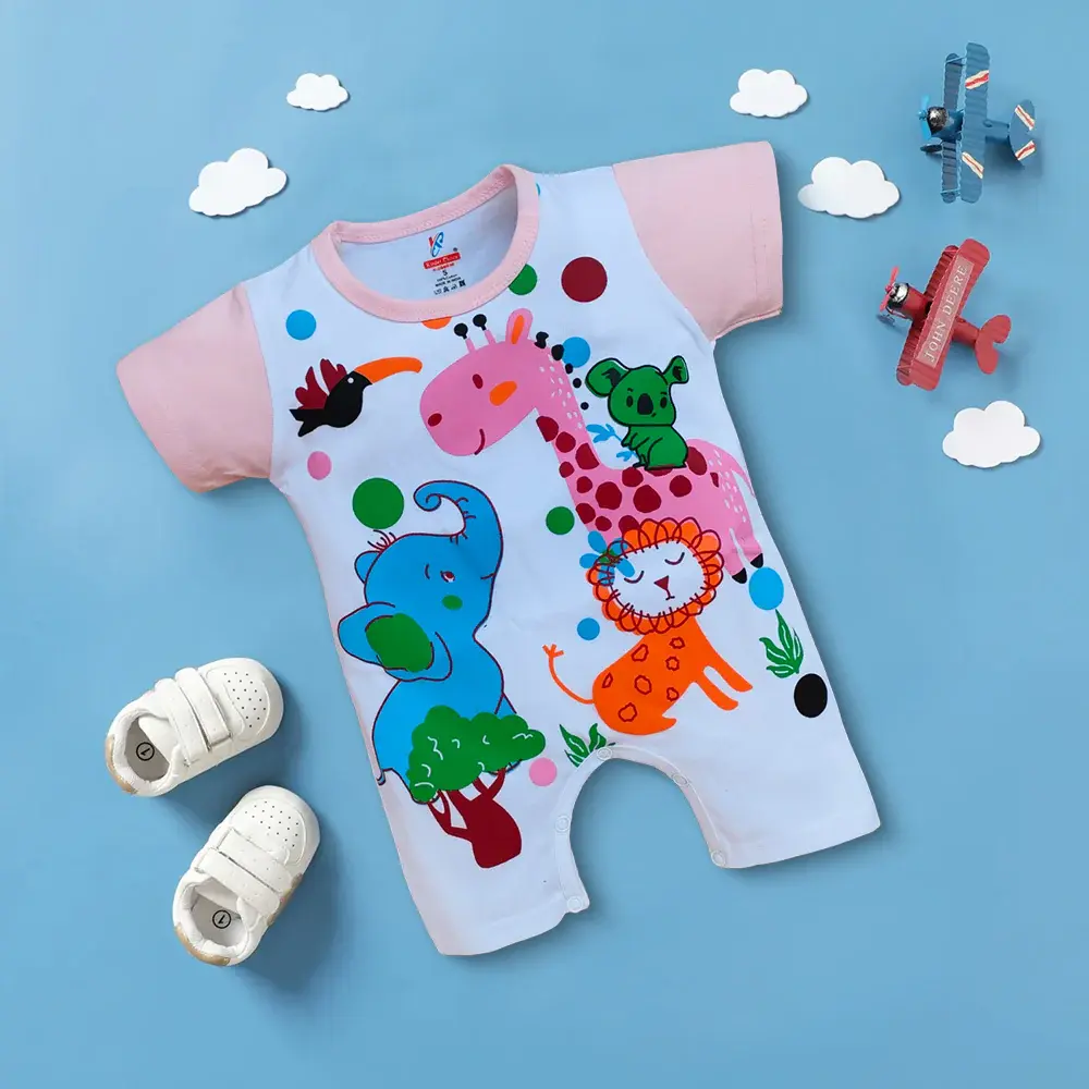 Cotton New Born Baby Half Sleeve Romper Pink