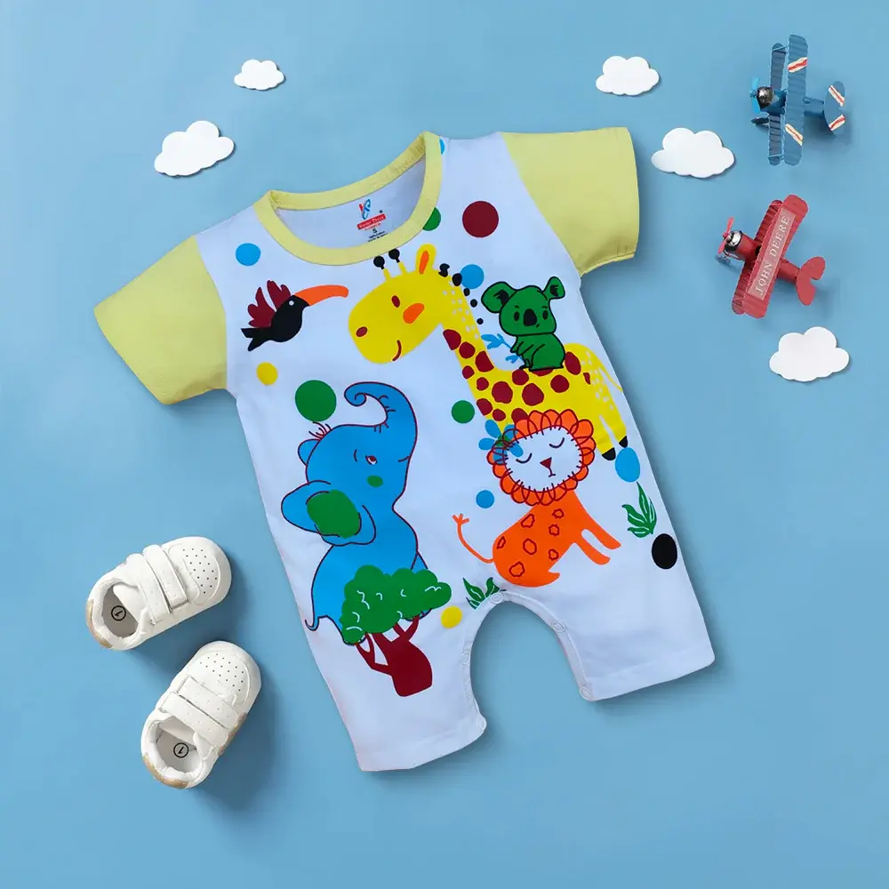 Cotton New Born Baby Half Sleeve Romper Yellow (0M-6M)