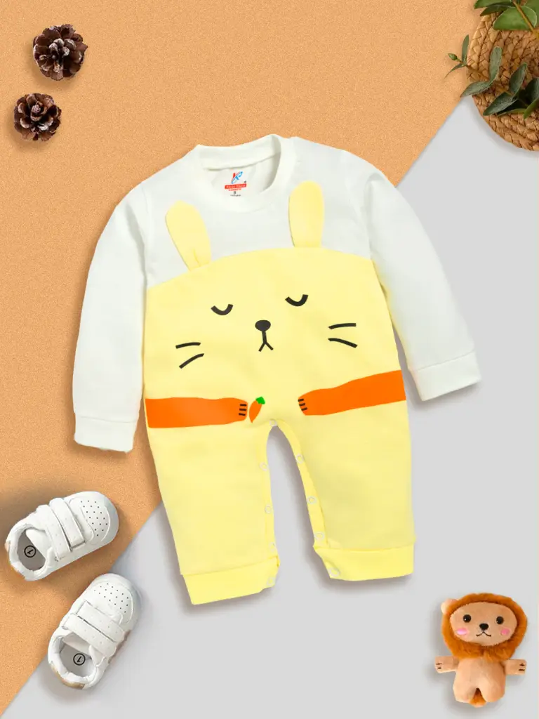 Peach Animal Print Full-Sleeve Romper Yellow (0M-6M)