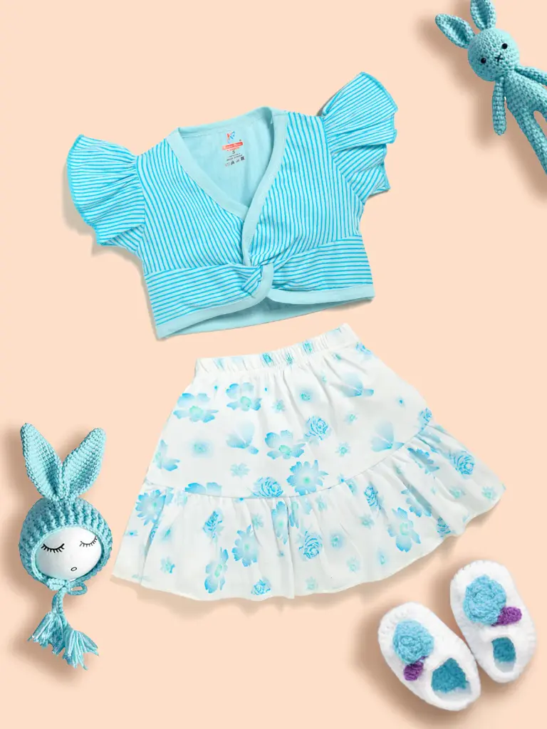 Baby Girls Cotton Crop top and Skirt Blue (1Y-2Y)