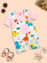 Infant Conversational Printed Pure Cotton Dungaree With T-Shirt Pink
