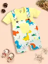 Infant Conversational Printed Pure Cotton Dungaree With T-Shirt Yellow