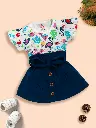 Kids Printed Fit & Flare Dress With T-Shirt Blue