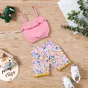 Floral Print Shorts with Crop Top Set Pink