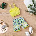 Floral Print Shorts with Crop Top Set Yellow