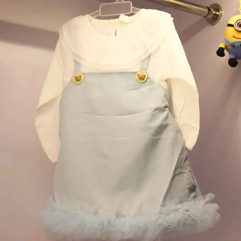 Girls Light Blue Long Sleeves Fit & Flare Dress