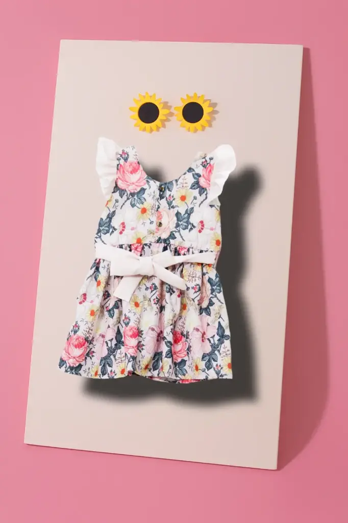 Peach Pink Floral Frock with Bow Belt