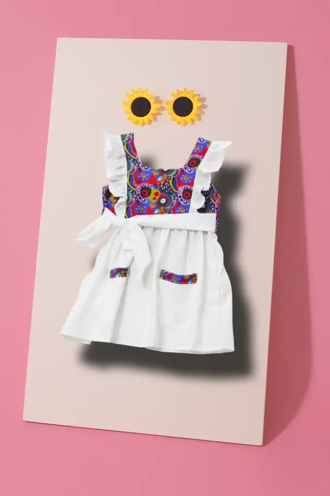 White Printed Dress – Fancy Sleeves & Dual Pocket Style (2Y-3Y)