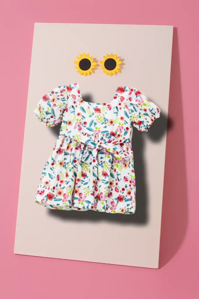 White Printed Frock – Multicolor Mini Graphics (2Y-3Y)