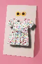 White Printed Frock – Multicolor Mini Graphics