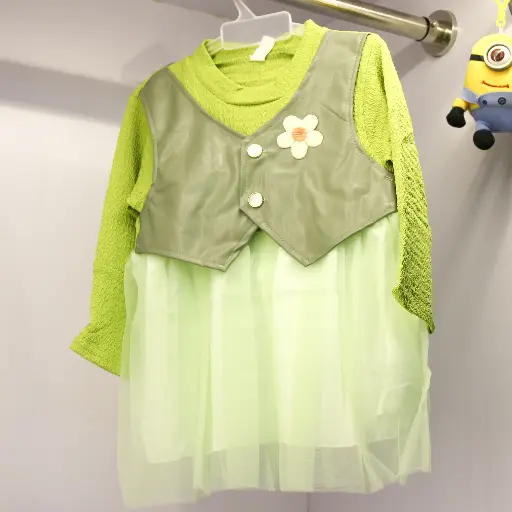 Girls Green Jacket Design Frill Dress