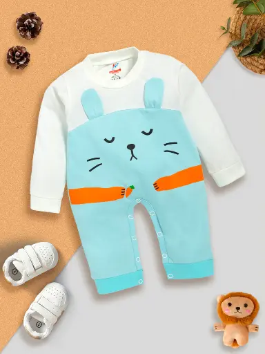 Unisex Peach Animal Print Full-Sleeve Romper Blue