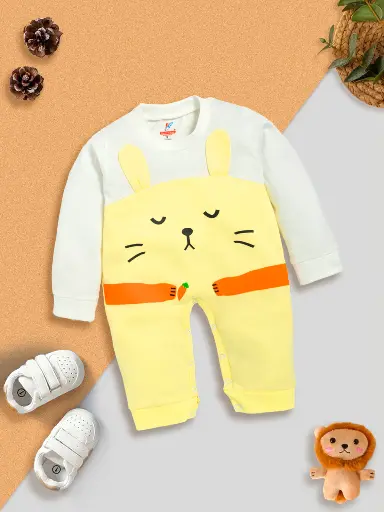 Peach Animal Print Full-Sleeve Romper Yellow