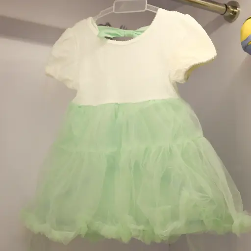 Girls White & Green Frill Frock