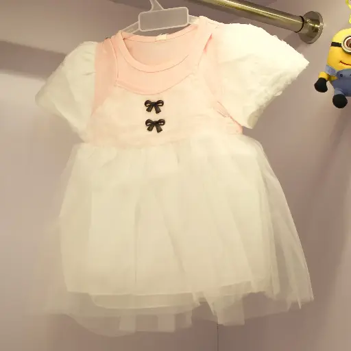 Girls Pink Short Sleeves Fit & Flare Dress