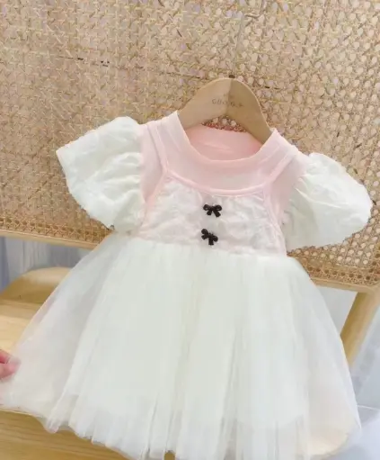Girls Pink Short Sleeves Fit & Flare Dress