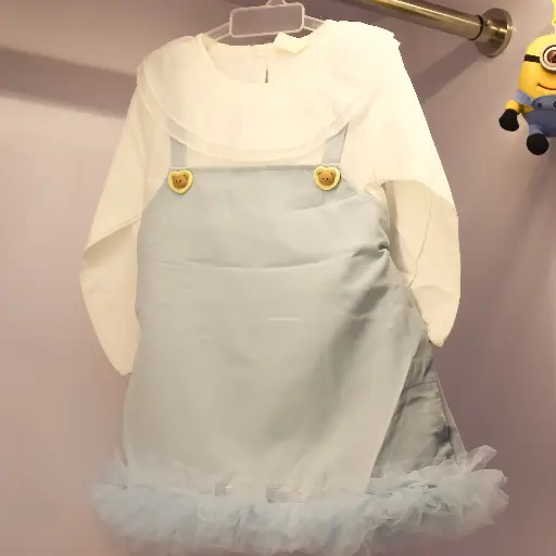 Girls Light Blue Long Sleeves Fit & Flare Dress