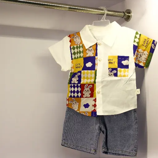 Boy's Multi-Color Designer Shirt With Denim Shorts