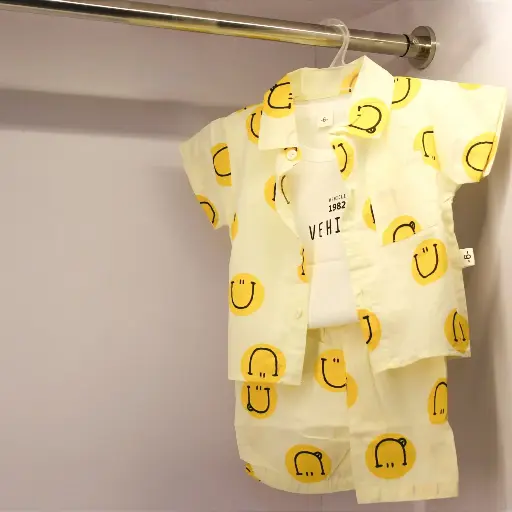 Boy's Yellow Designer Shirt With Printed T-shirt & Shorts Set