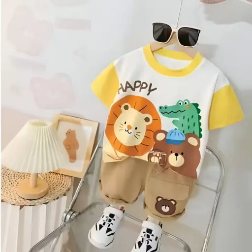 Boy's White Graphic T-shirt With Shorts Set